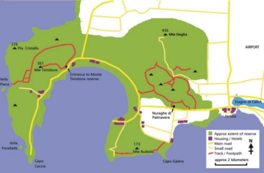 Map of Capo Caccia and Porto Conte for Birdwatching and Walking